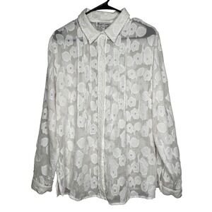 ELLIOTT LAUREN White Floral Sheer Button Up Shirt Blouse Women's‎ Size 12